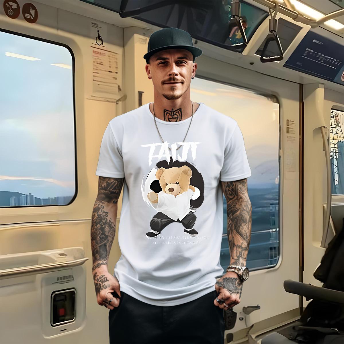 2024 Designer T-Shirts for Men 230g Pure Cotton kongfu Casual Tops Shirt Short Sleeve O-Neck Loose Men Tees Oversized 4XL