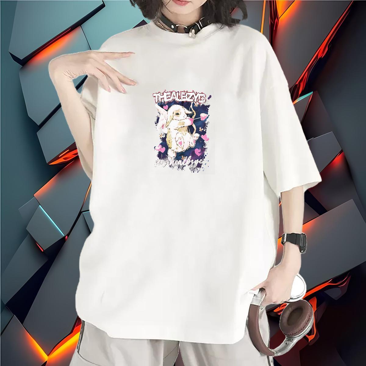 5A T-Shirts Round Neck Short Sleeve Women Tees DIY Anime rabbit Sports Street Wear 230g 100% Cotton Fashion New Tees Shirts