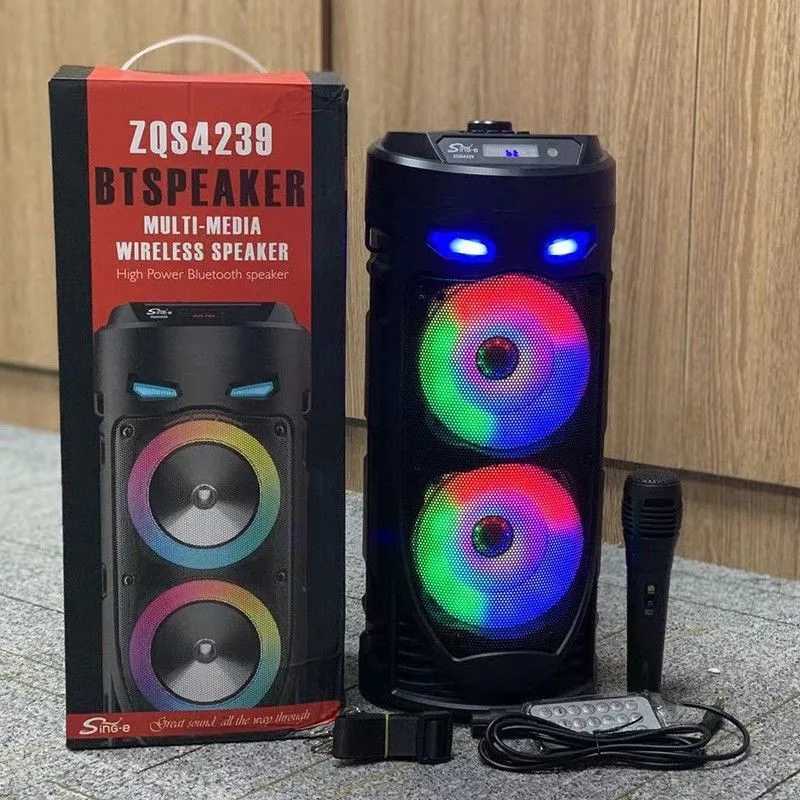 ZQS4239 Outdoor Bluetooth Speakers Wireless Column High Power Stereo Portable Subwoofer with Microphone for Family Party KaraokeM240806