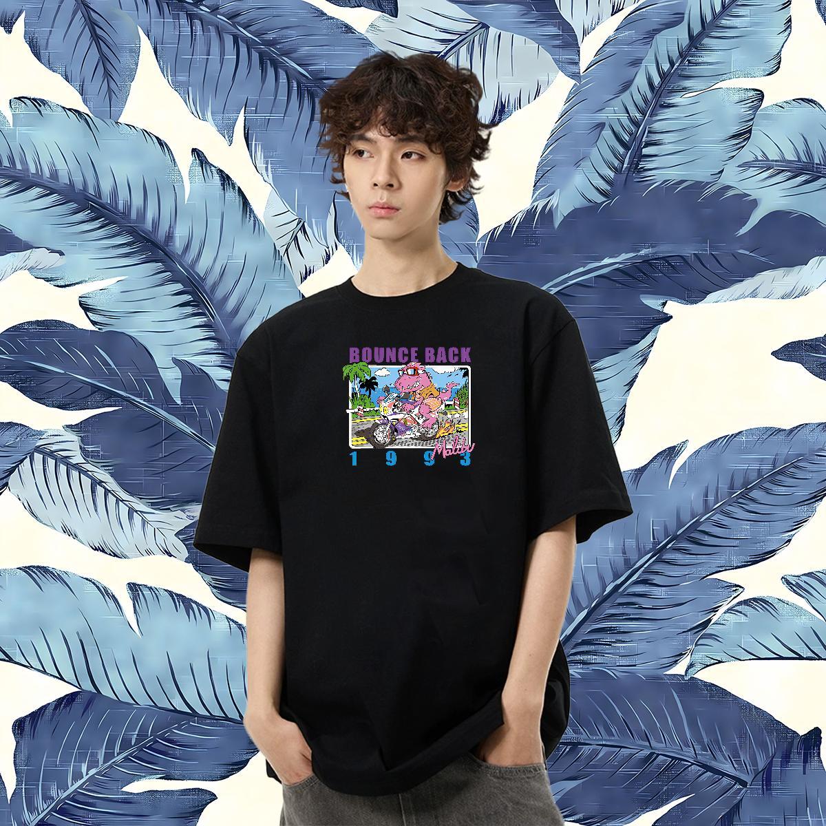 DIY Customized Man T Shirts 230g 100% Cotton dinosaur High Street Hip Hop Tees Shirts Breathable Crew Neck Cool Design Men Clothes T-Shirt Floral Prin