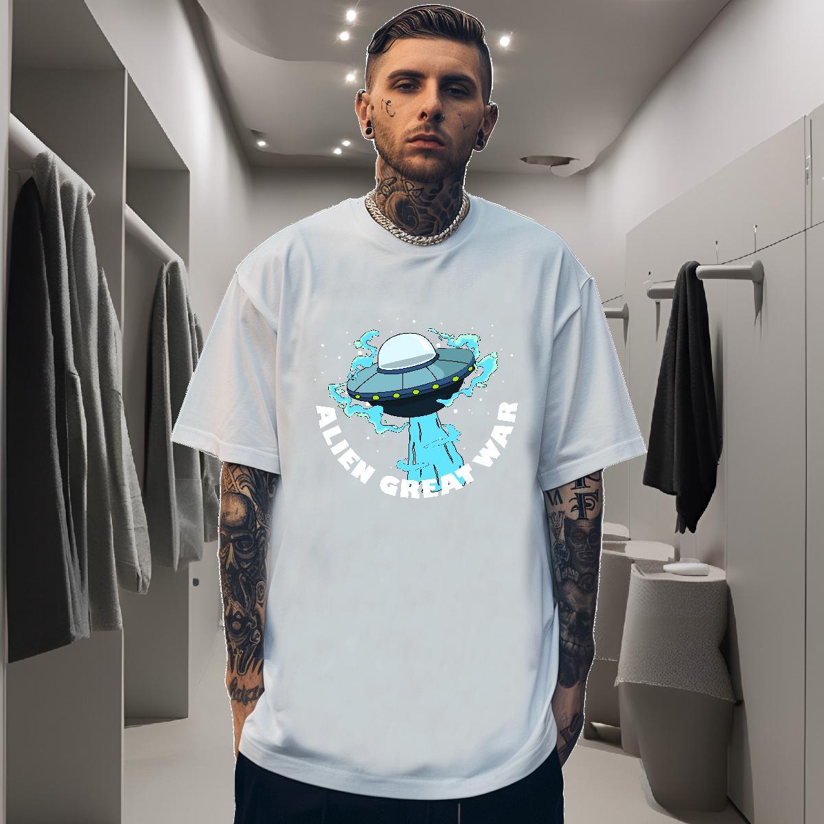 Mens T Shirts 100% Cotton 230g spaceship Hip Hop Short Sleeve Soft Customized Tshirts Fashion Designer TOP Quality Clothings