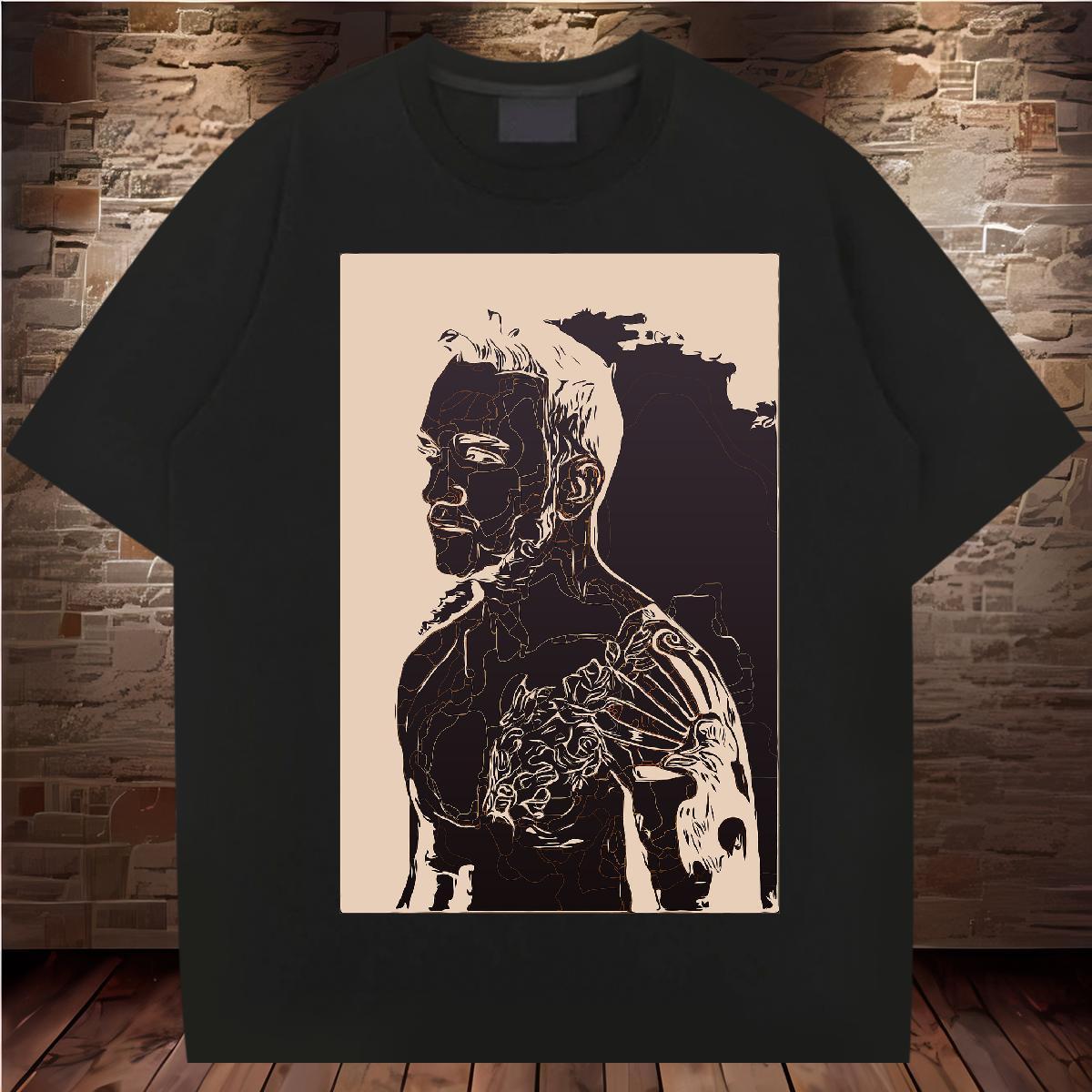 Mens T Shirts 230g 100% Cotton portrait Home Outdoor Round Neck Short Sleeve Cartoon Printing L-4XL Men Tshirts Fashion Cool Tees