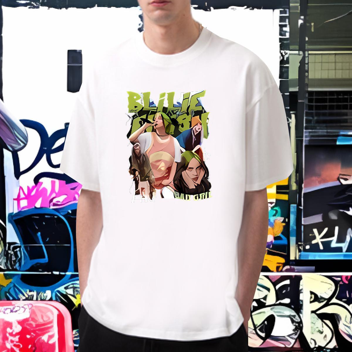 T-Shirts 230g 100% Cotton character Outdoor Crew Neck Floral Print Men Clothes T-Shirt 2024 DIY Loose Fit Tees