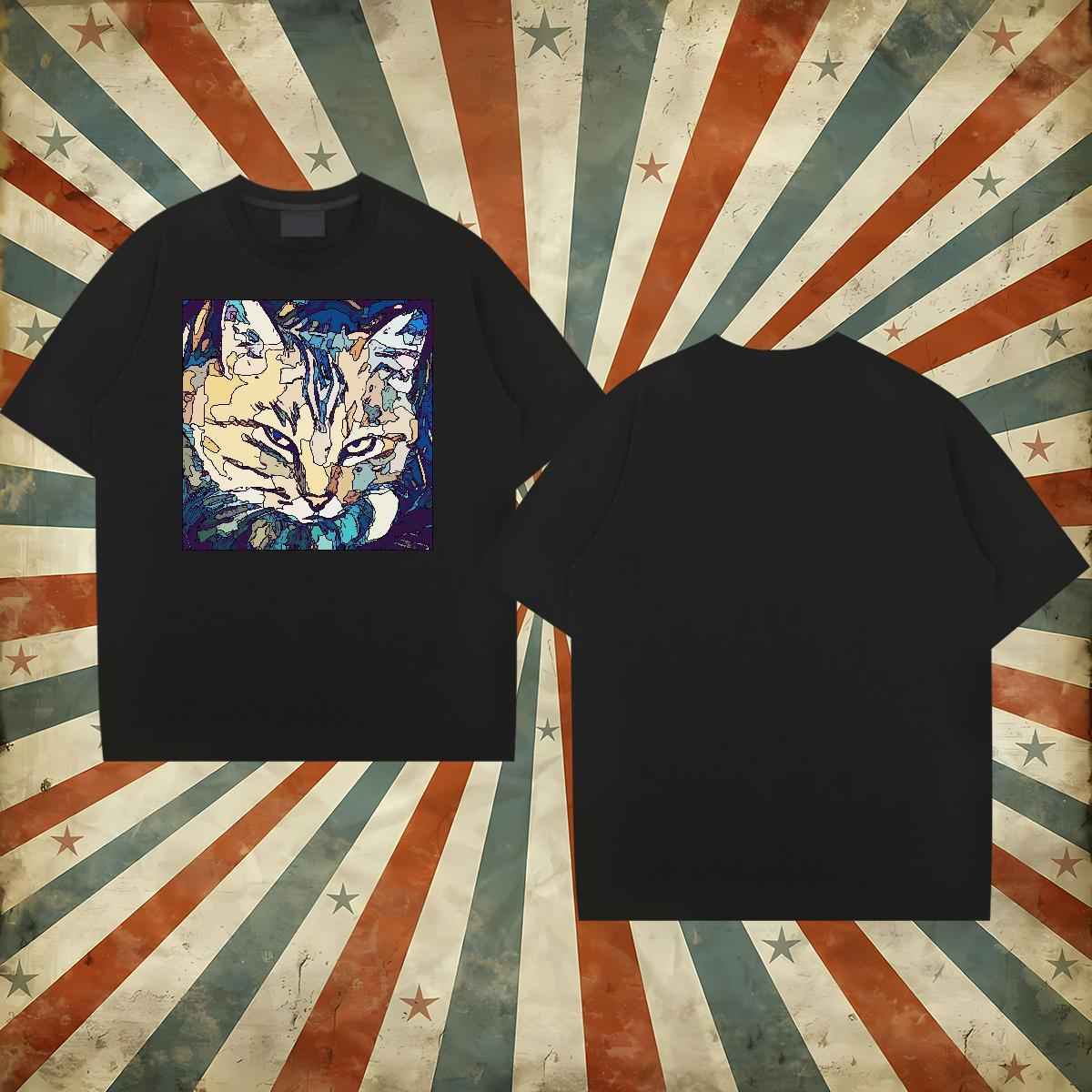 Fashion Casual Men T Shirts 230g 100% Cotton cat Street Tees Round Neck Short Sleeve Loose Fit Men Tees Custom Print Plus Size