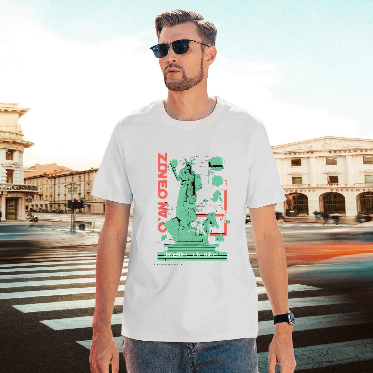 Soft Men Tops Tees 230g Pure Cotton the Statue of Liberty T-Shirts Casual Beach Breathable DIY Logo Oversized Fashion Design Tee Shirt