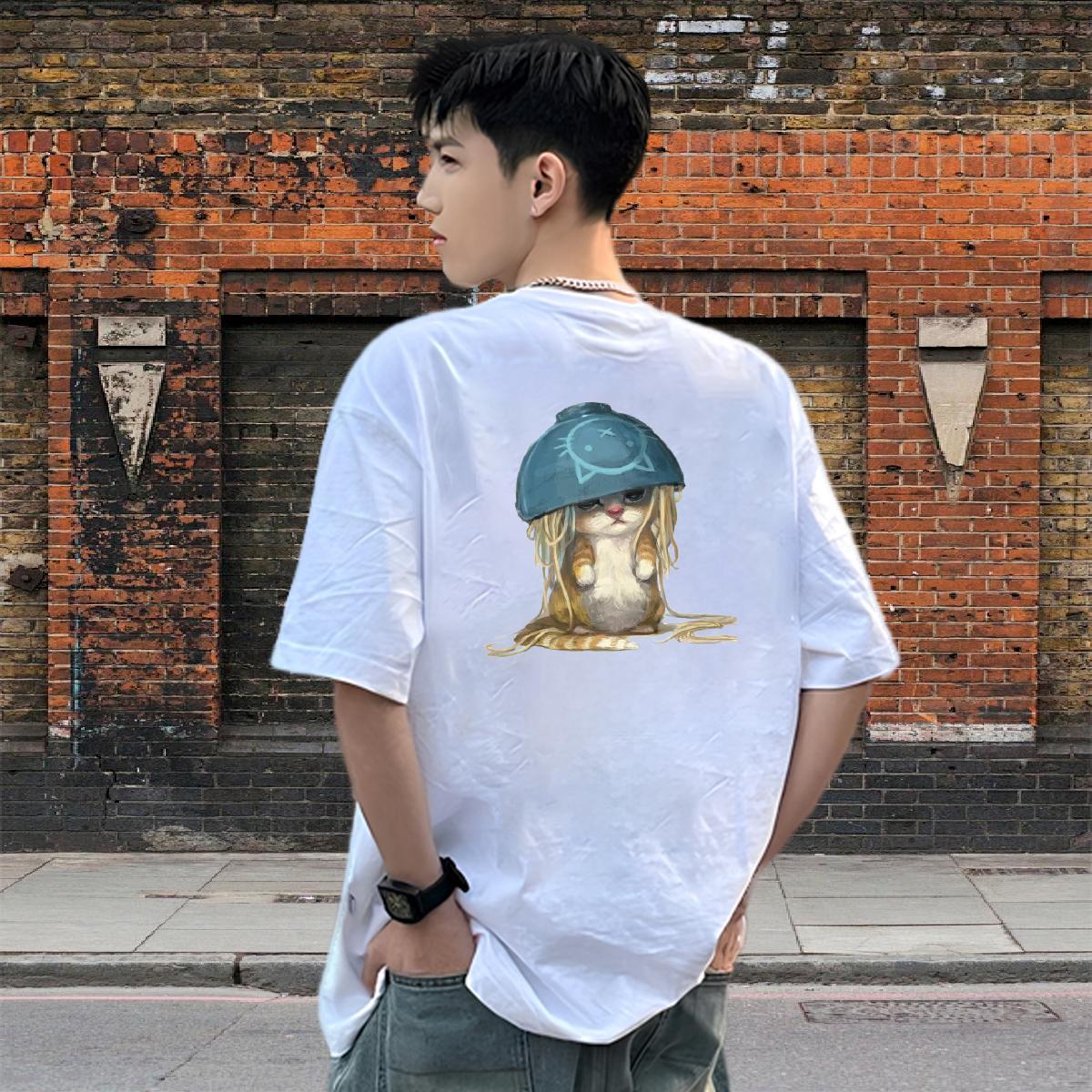 2024 Summer T Shirts Men 100% Cotton 230g cat Hip Hop Clothes Crew Neck Loose Fit Couples T Shirts Customized