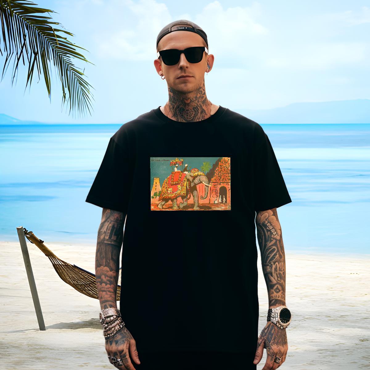 Popular Men Tees 230g 100% Cotton Elephant Men T Shirts Sport Pure Cotton Cartoon Printing L-4XL Fashion New Clothes