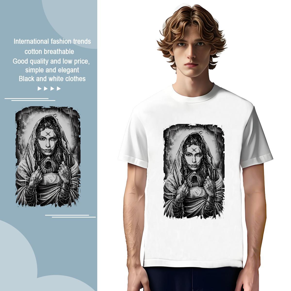 Mens T Shirts 230g 100% Cotton nun Daily Wear Short Sleeve O-Neck Cartoon Printing L-4XL Mens Tshirts Casual New Comfortable Clothes