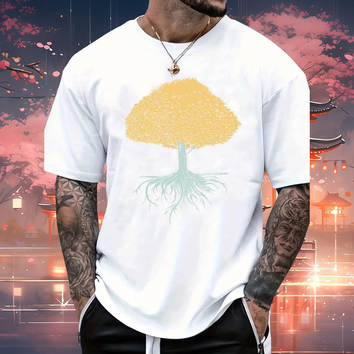 2024 Man T Shirts 230g 100% Cotton tree Daily Outfit Tee Shirt Breathable Soft Comfortable Tshirts Graphic