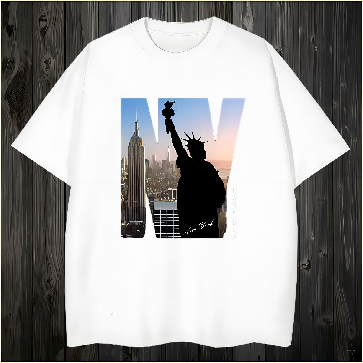 T-Shirts for Men 230g Cotton the Statue of Liberty Casual Beach Breathable Crew Neck Asian Size Men Clothes T-Shirt 2024 New High Quality Tees