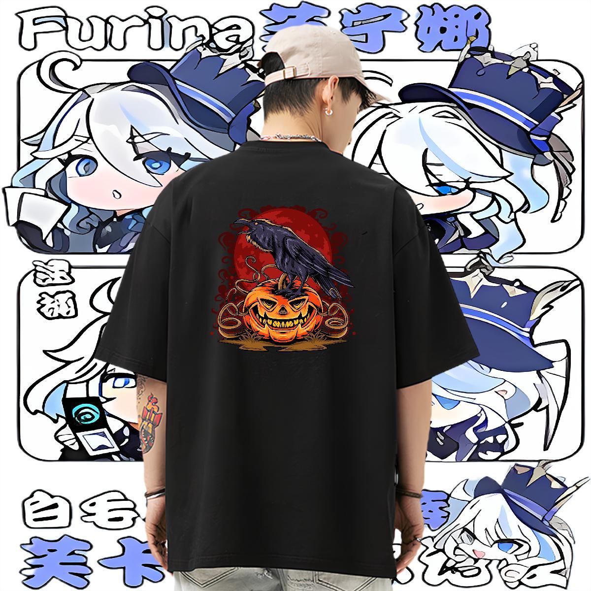 Customized Mens T Shirts 230g Pure Cotton pumpkin Street Clothes Breathable Crew Neck Loose Tshirts DIY Anime