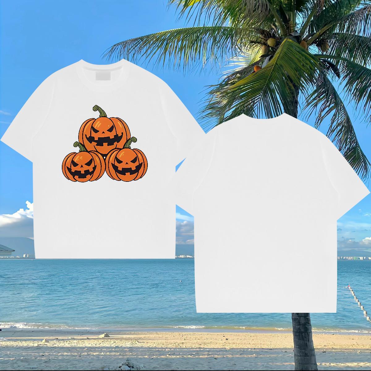 Fashion T-Shirts for Men 230g Cotton pumpkin Daily Wear Tee Shirt Breathable Crew Neck Free Shipping Men Tops Tees DIY Logo Oversized