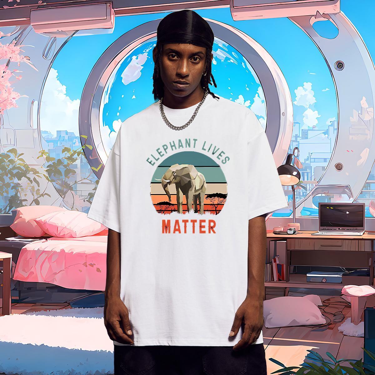 Man T Shirts 100% Cotton 230g Elephant Casual Daily Wear Crew Neck Breathable White Plus Size Couples T Shirts Custom Cool Tees Shirts