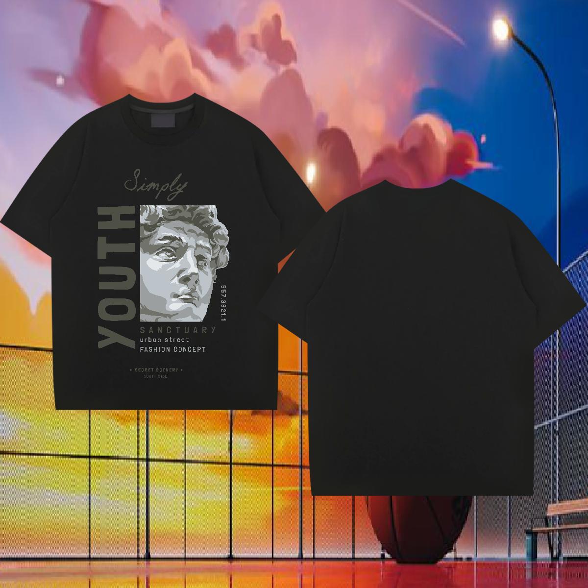 Fashion Design Man T Shirts 230g Cotton Statue of David Street Tees Breathable Crew Neck Brand Mens Tshirts Black Oversized