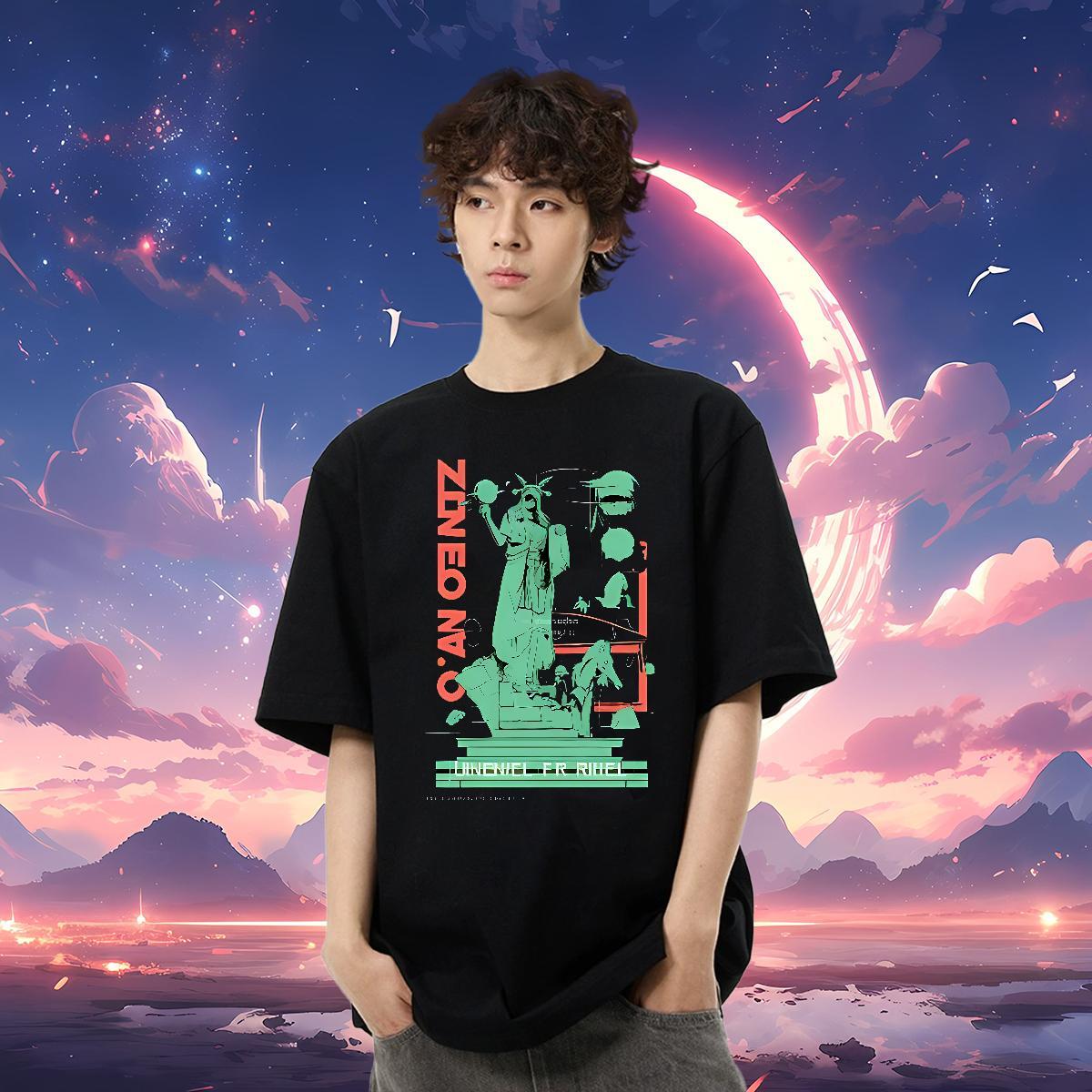 Brand Men T Shirts 230g 100% Cotton the Statue of Liberty Street Wear Tee Shirt Short Sleeve O-Neck High Quality Men Tees Plus Size Custom