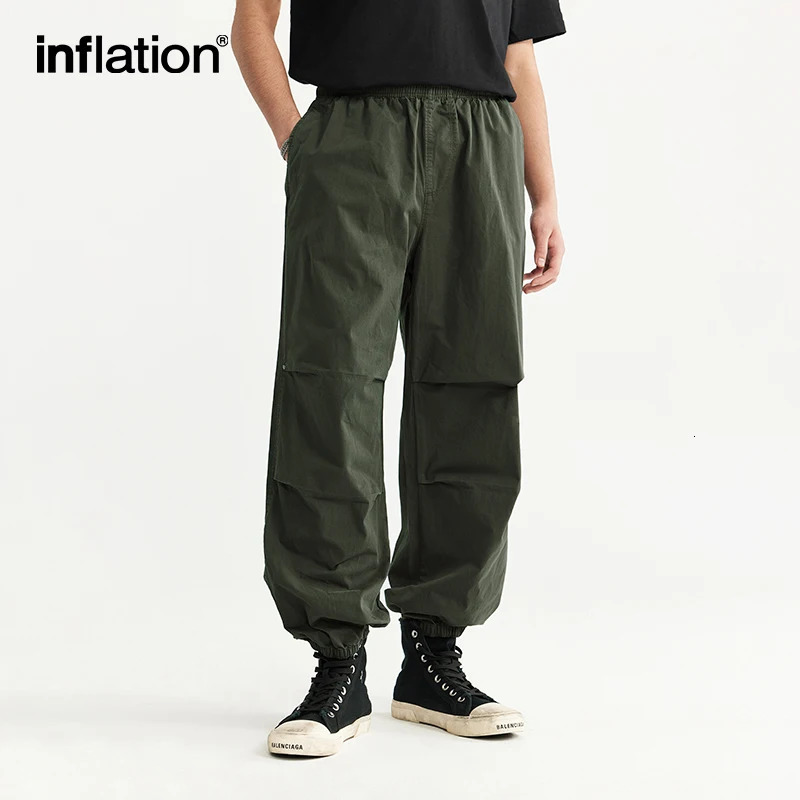 INFLATION Garment Dyed Mens Cotton Cargo Joggers Trendy Minimalist Washed Pants Male Trousers Plus Size 240806