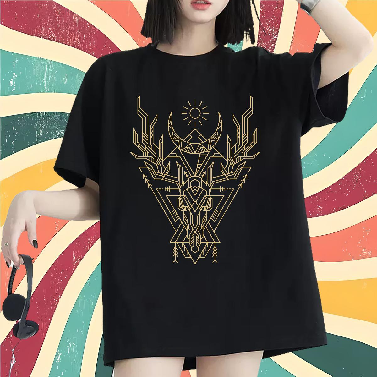 Loose Womens Tshirts 100% Cotton 230g Geometric line Casual Sport T Shirt For Woman Short Sleeve O-Neck Oversized L-4XL Tees Shirts