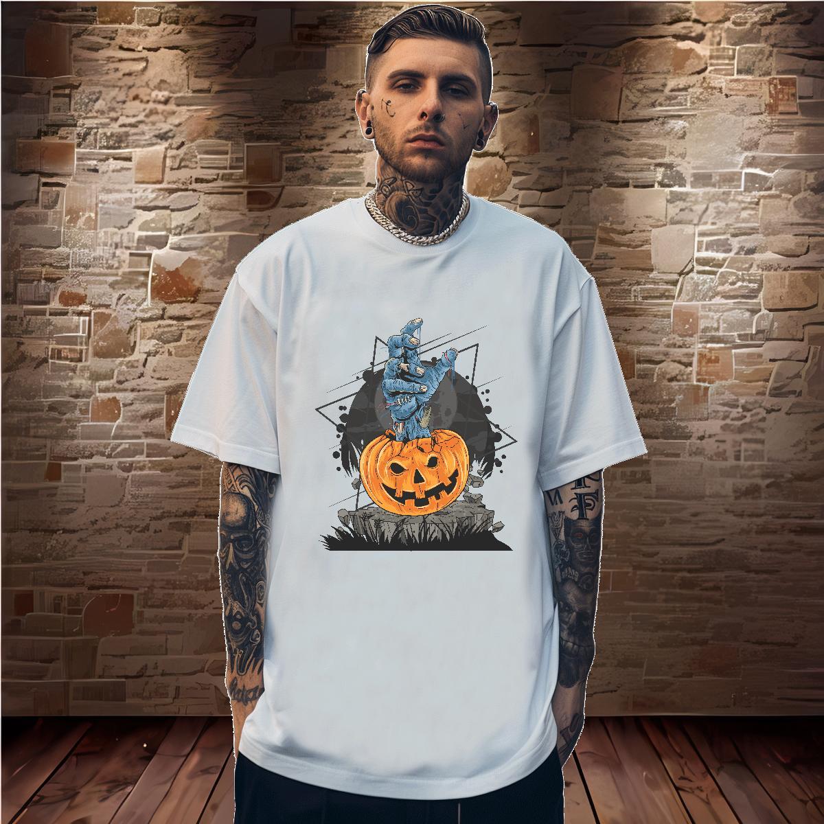 T Shirts Men 100% Cotton 230g Halloween Sports Casual Breathable Short Sleeve Custom Printed Men Tops Tees Fashion Loose Fit Tops Shirt