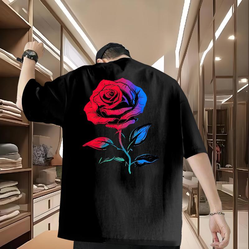 Free Shipping T-Shirts 230g 100% Cotton flower Spring Summer Tee Shirt Breathable Crew Neck Loose Fit Men Tshirts Plus Size Cartoon