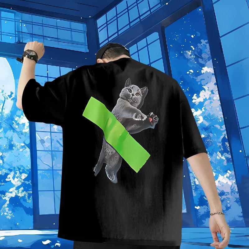 DIY T shirt 230g Cotton cat Street Tops Breathable Short Sleeve Brand Men Tees Customized