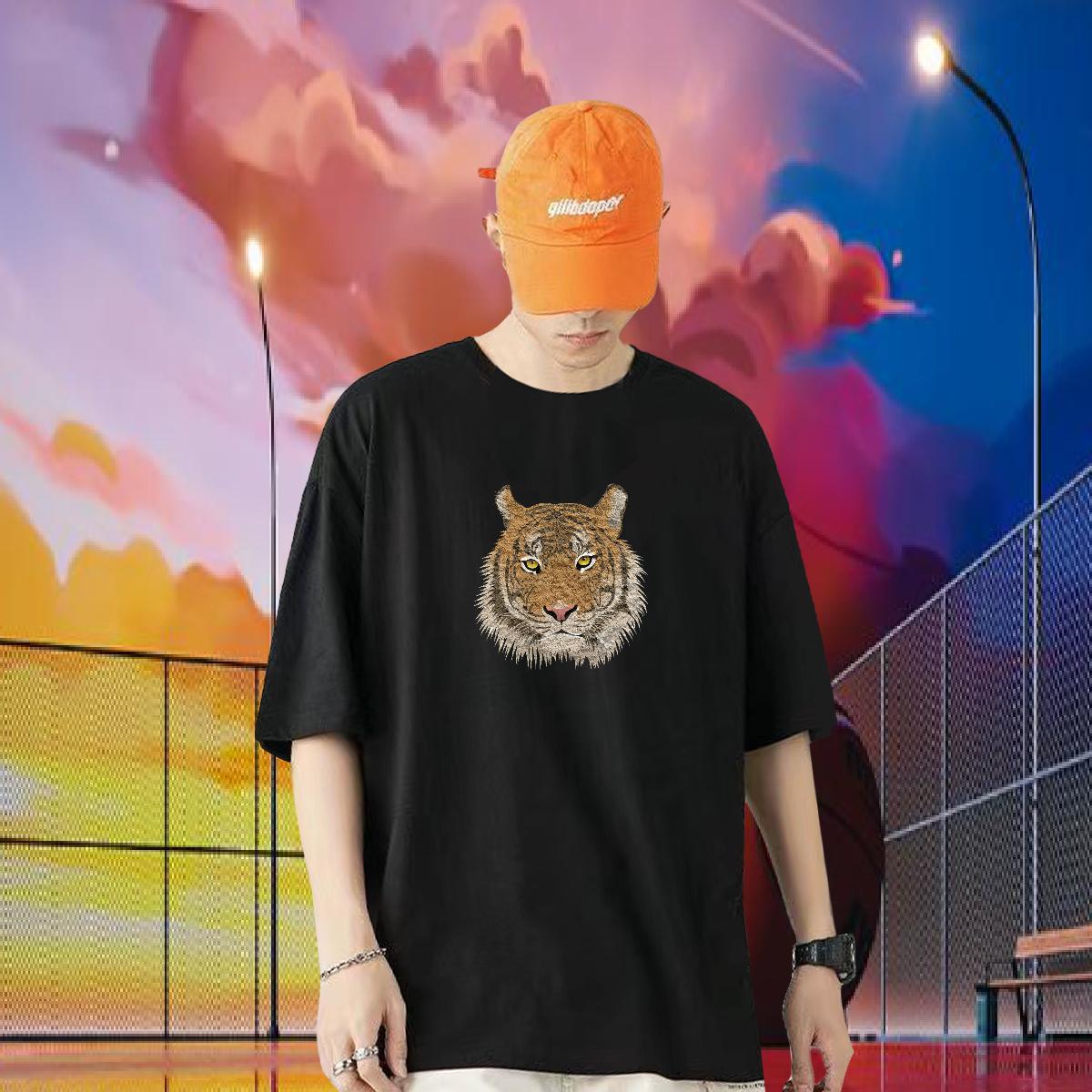 Fashion New Man T Shirts 230g 100% Cotton tiger Hip Hop Tees Shirts Pure Cotton Loose Fit Couples T Shirts DIY Logo Oversized