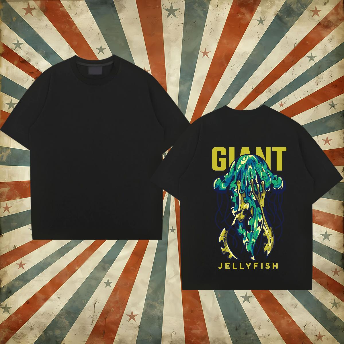 New Mens T Shirts 100% Cotton 230g jellyfish Beach Tops Tees Round Neck Short Sleeve Classic Men Clothes T-Shirt Anime