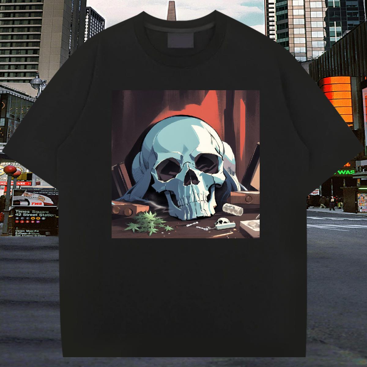 Fashion Casual Men T Shirts skull Tops Shirt 230g Pure Cotton Anime Printing Street Cool Graphic Breathable Crew Neck Men Tshirts