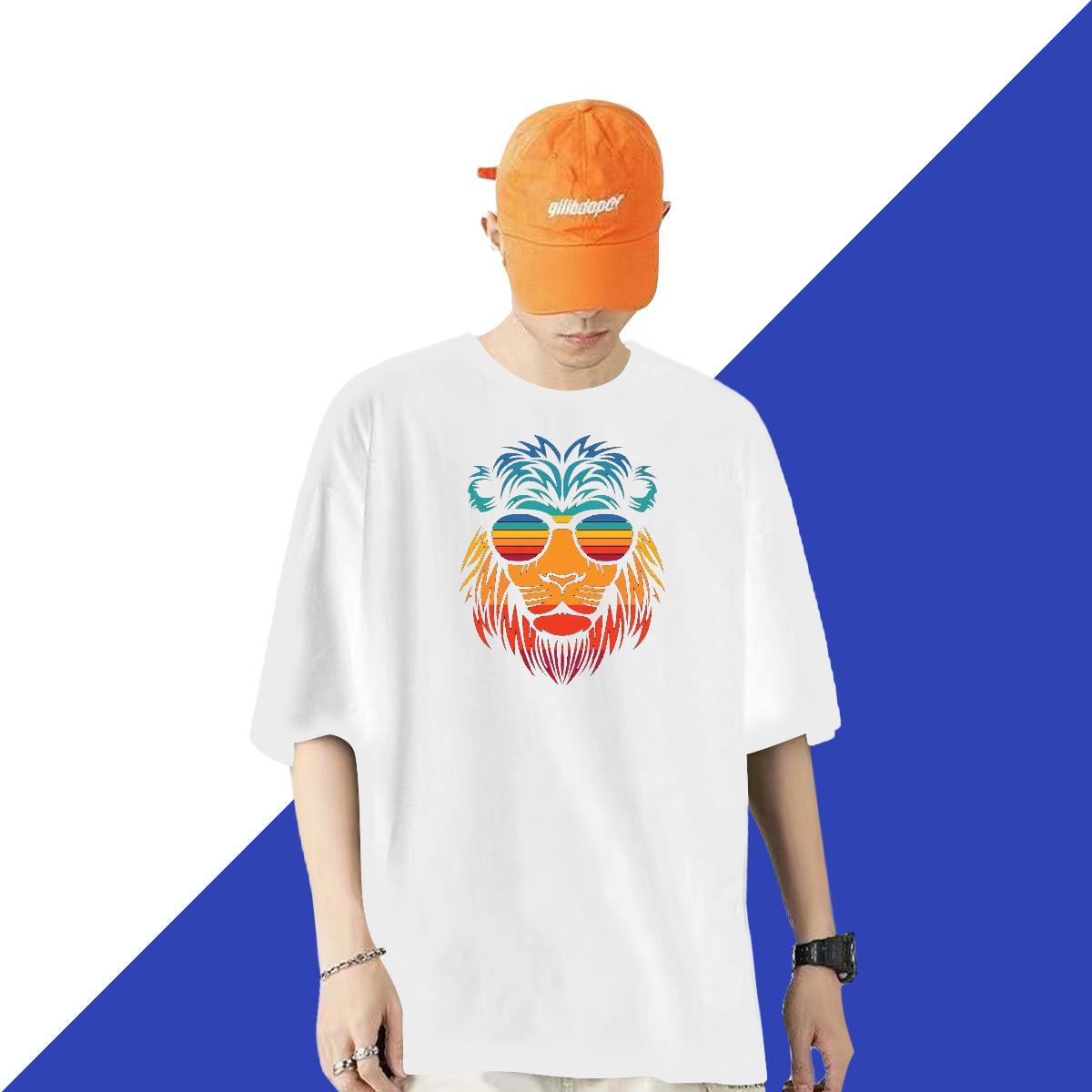 New Arrival Man T Shirts 230g Cotton lion Summer Casual Tops Short Sleeve O-Neck Free Shipping Men Tops Tees Anime Print