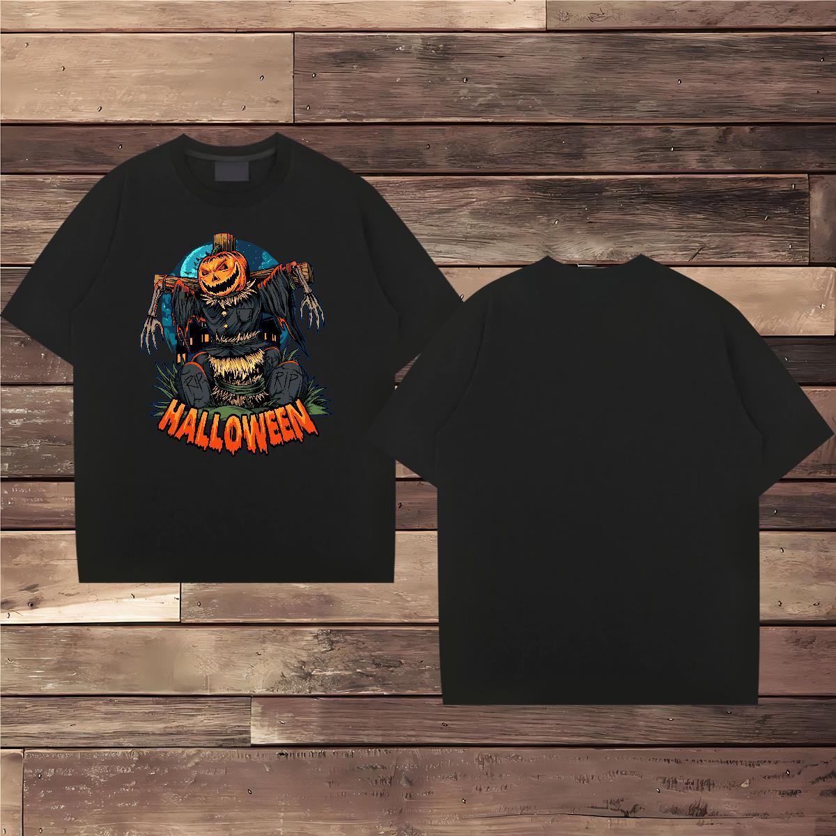 Men T Shirts 230g 100% Cotton pumpkin High Street Hip Hop O-Neck Short Sleeve Black Oversized Tshirt for Man Woman Fashion Free Shipping Tops