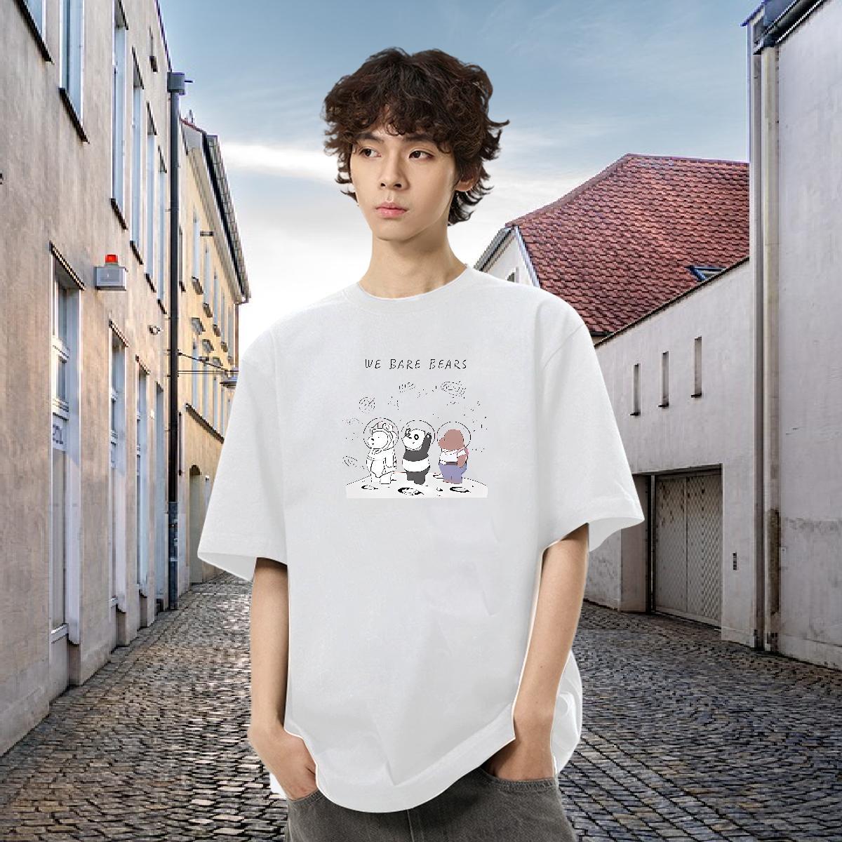 DIY T-Shirts 230g Pure Cotton bear Beach Tshirts Breathable Crew Neck Free Shipping Tshirt for Man Woman Anime Print