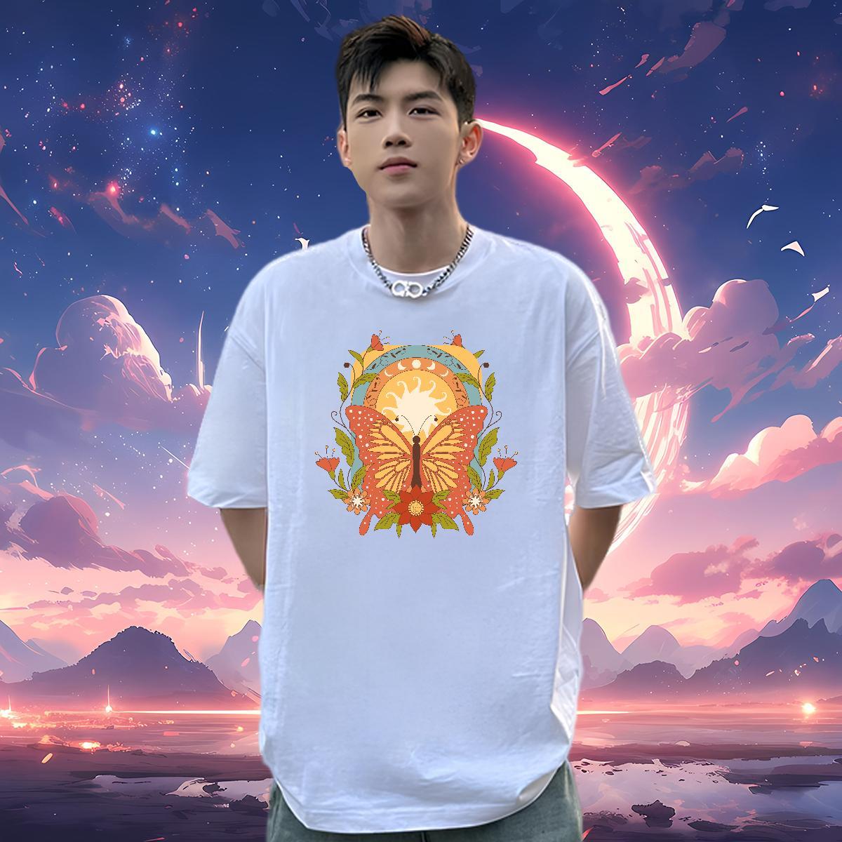 New Designer T Shirt For Man 230g Pure Cotton Butterfly Hip Hop Tees Round Neck Short Sleeve Unisex Mens Tshirts Custom Big Size