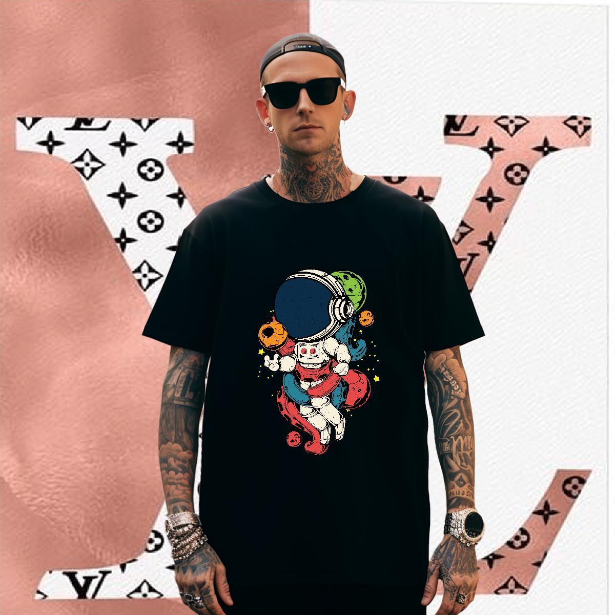 Men T Shirts 230g Cotton cosmonaut Daily Outfit O Neck Short Sleeves Cartoon Print Mens Tshirts DIY Customized Brand Tops Shirt