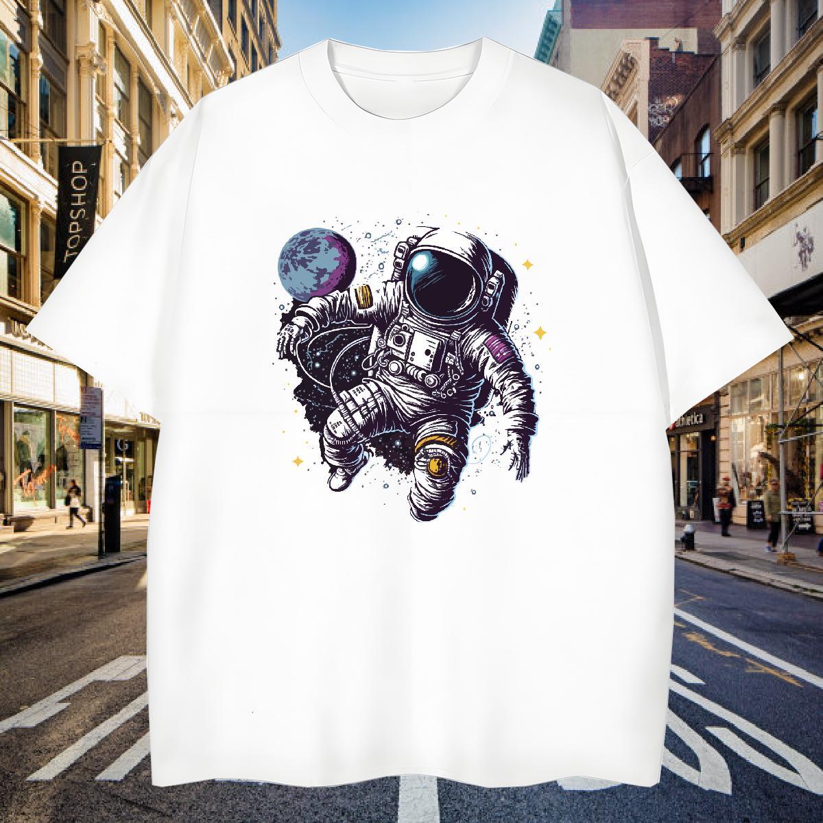 Man T Shirts 230g Pure Cotton cosmonaut Casual Short Sleeve O-Neck DIY Logo Oversized Men Tees Fashion Casual High Quality Clothes