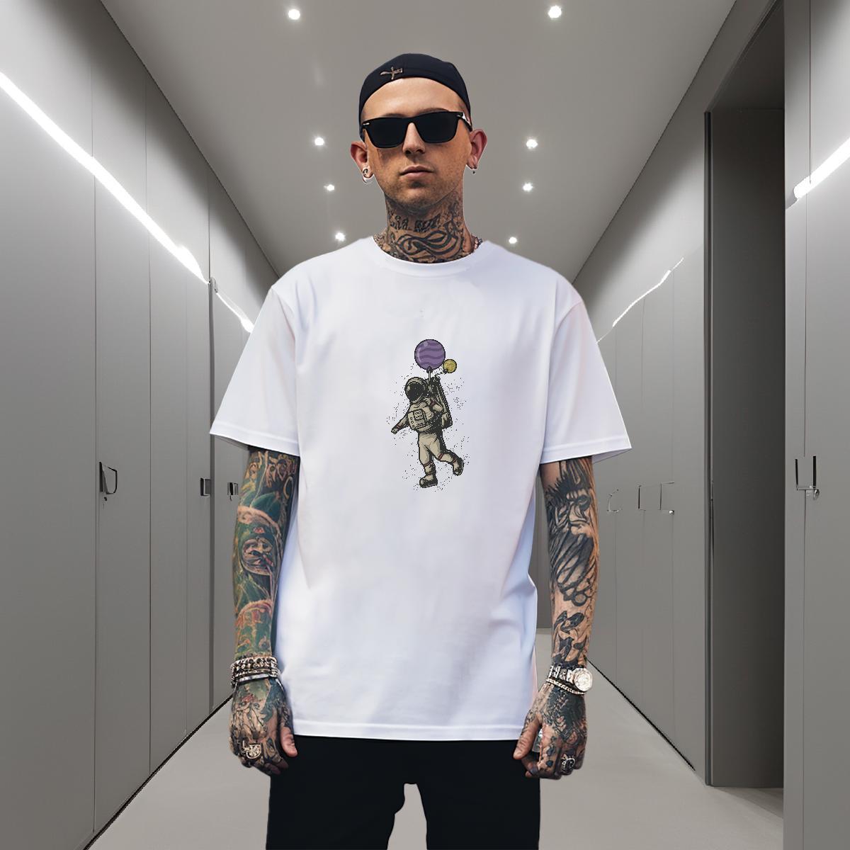 T-Shirts 100% Cotton 230g cosmonaut Summer Casual Breathable Short Sleeve Customized Men Clothes T-Shirt Casual New TOP Quality Top Tees