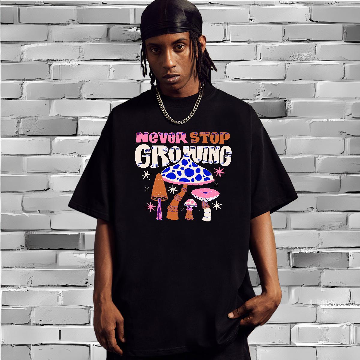 Mens T Shirts 100% Cotton 230g mushroom Hip Hop O Neck Short Sleeves Plus Size Custom Tshirts Casual New Loose Clothings