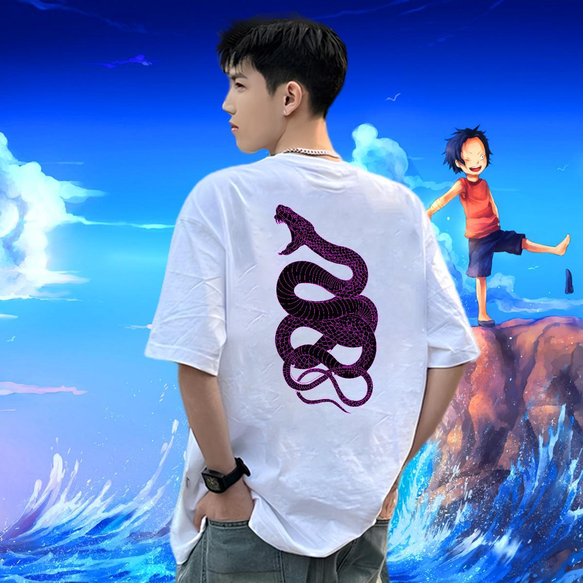 Fashion New Man T Shirts 230g 100% Cotton snake High Street Hip Hop Tees Shirts Crew Neck Breathable Loose Fit Tshirts DIY Anime