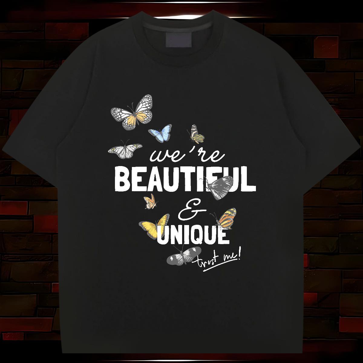 Classic Casual Men T Shirts 100% Cotton 230g Butterfly Anime Printing Street Wear Breathable Short Sleeve Unisex Men Tops Tees Custom Cartoon