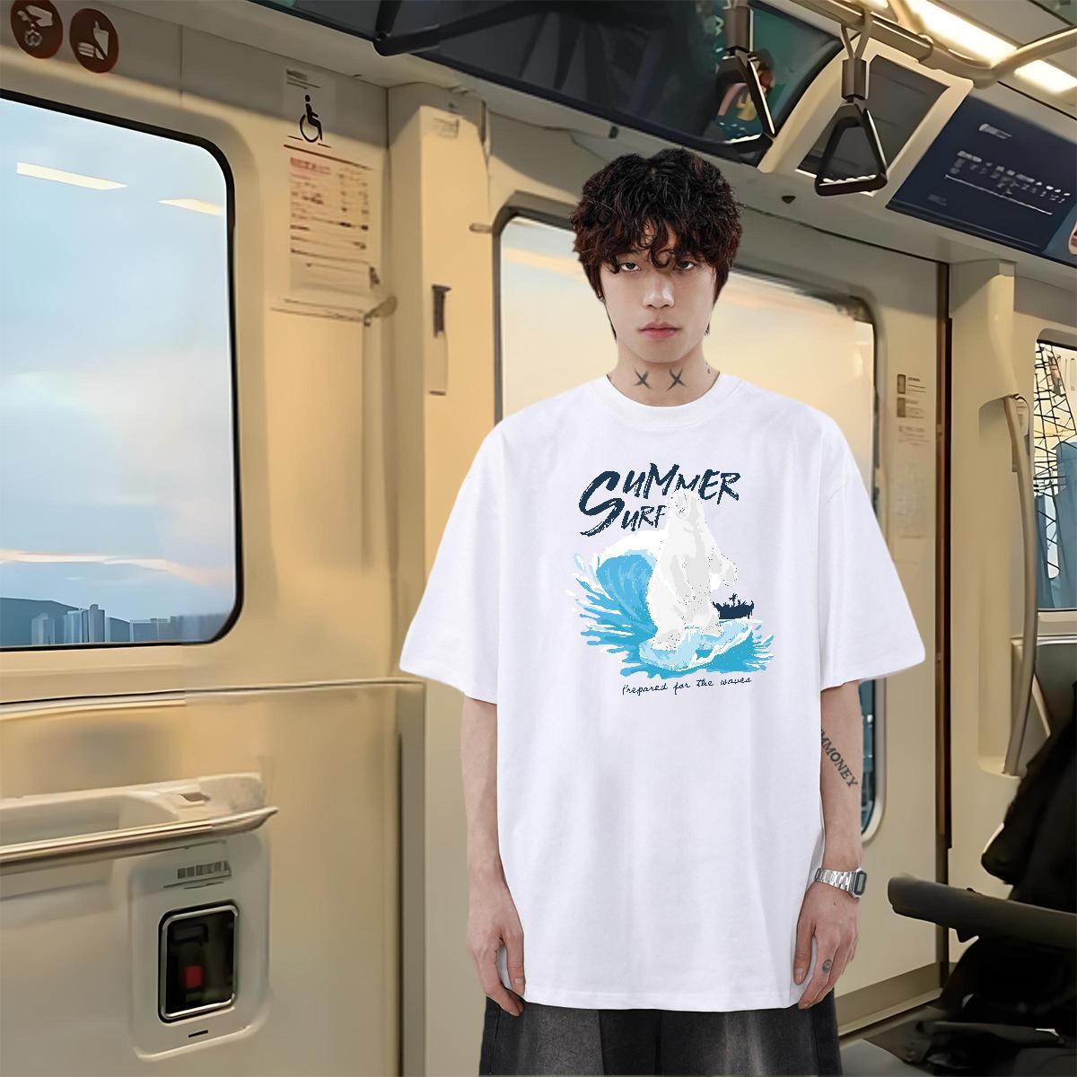 2024 New Man T Shirts 230g Cotton bear Anime Printing Street Polos Short Sleeve Soft Unisex Tshirts Custom Big Size
