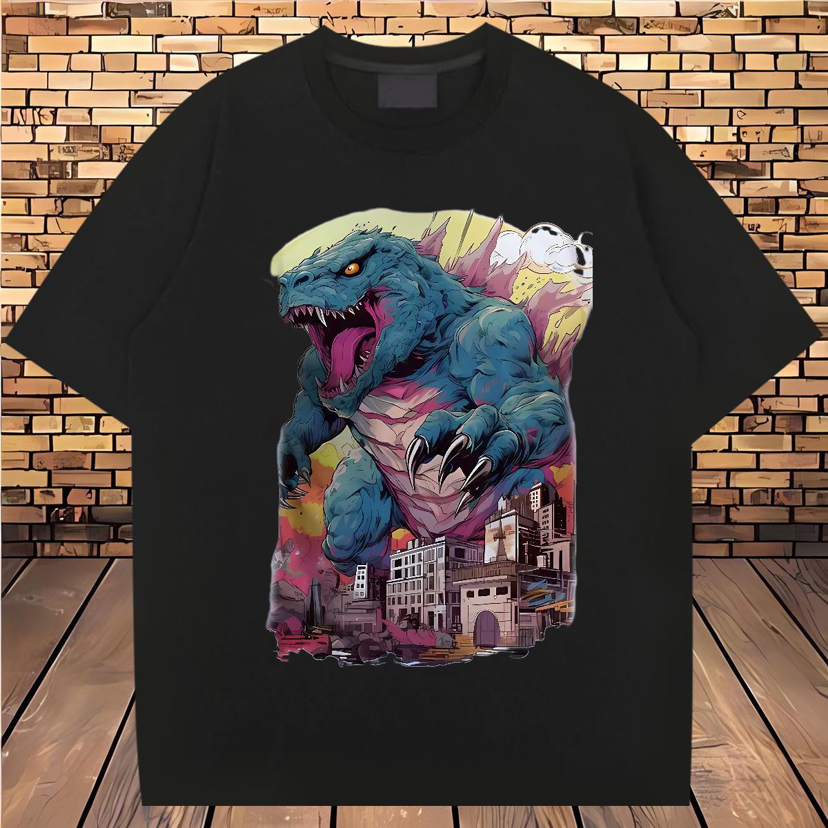 Men T Shirts 100% Cotton 230g dinosaur Daily Outfit Breathable Short Sleeve Anime Mens Tshirts New Brand Tee Shirt