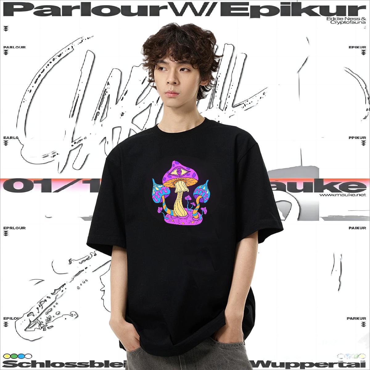 Custom T-Shirts for Men 100% Cotton 230g mushroom Summer Casual Top Tees Crew Neck Breathable Free Shipping Men Tshirts DIY Printed