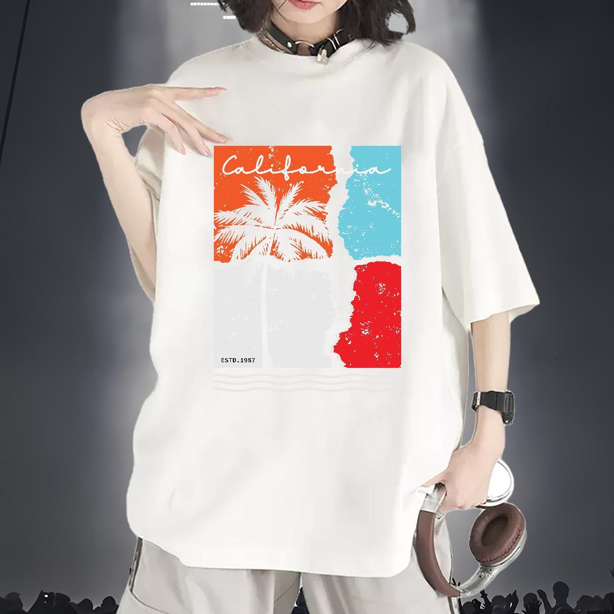 Loose Womens T Shirts Breathable Short Sleeve Womens Tshirts Plus Size Cartoon tree Casual 230g Cotton Fashion New Tees