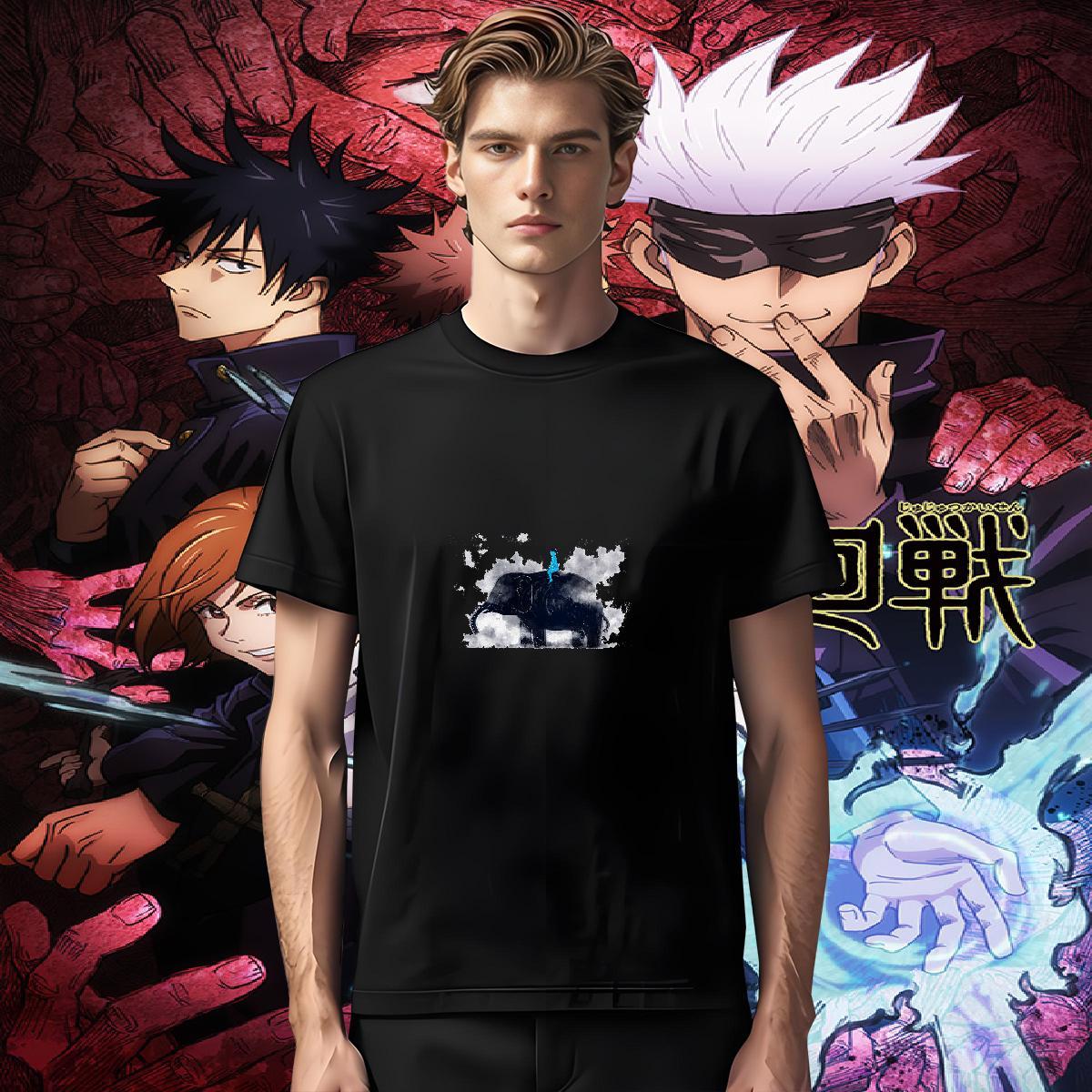 Loose Fit Tshirts 230g 100% Cotton Elephant T Shirt For Man Anime Printing Street Short Sleeve O-Neck Custom Cartoon 2024 DIY Tops Shirt