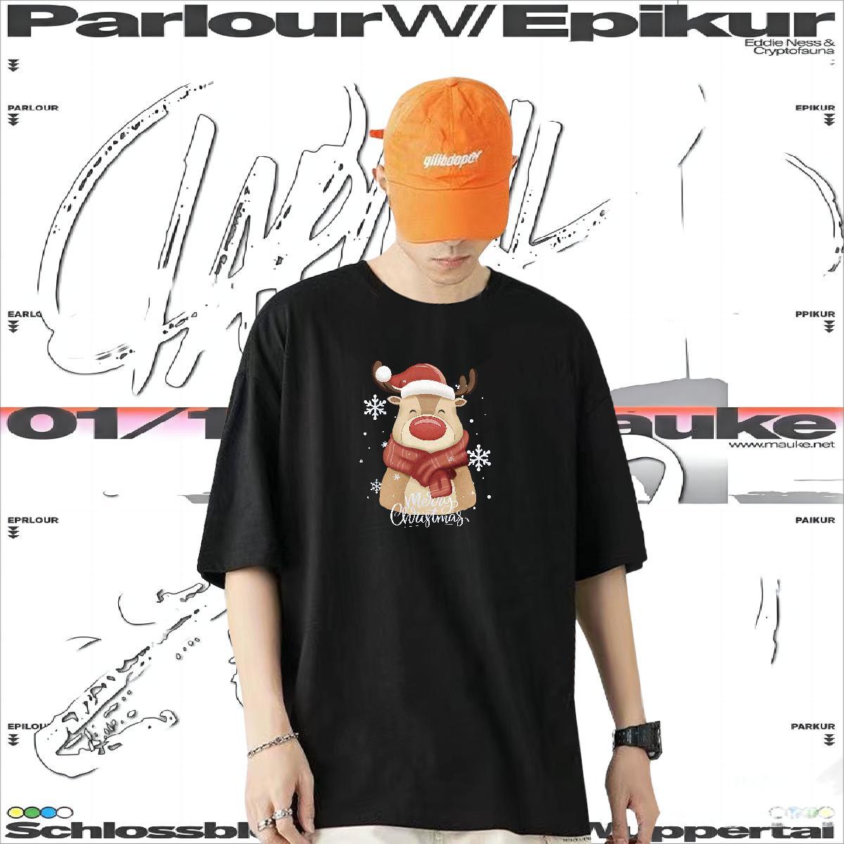 Fashion Designer T shirt 100% Cotton 230g Christmas Street wear Hip Hop Wear Short Sleeve Soft Free Shipping Men Tees Anime Print