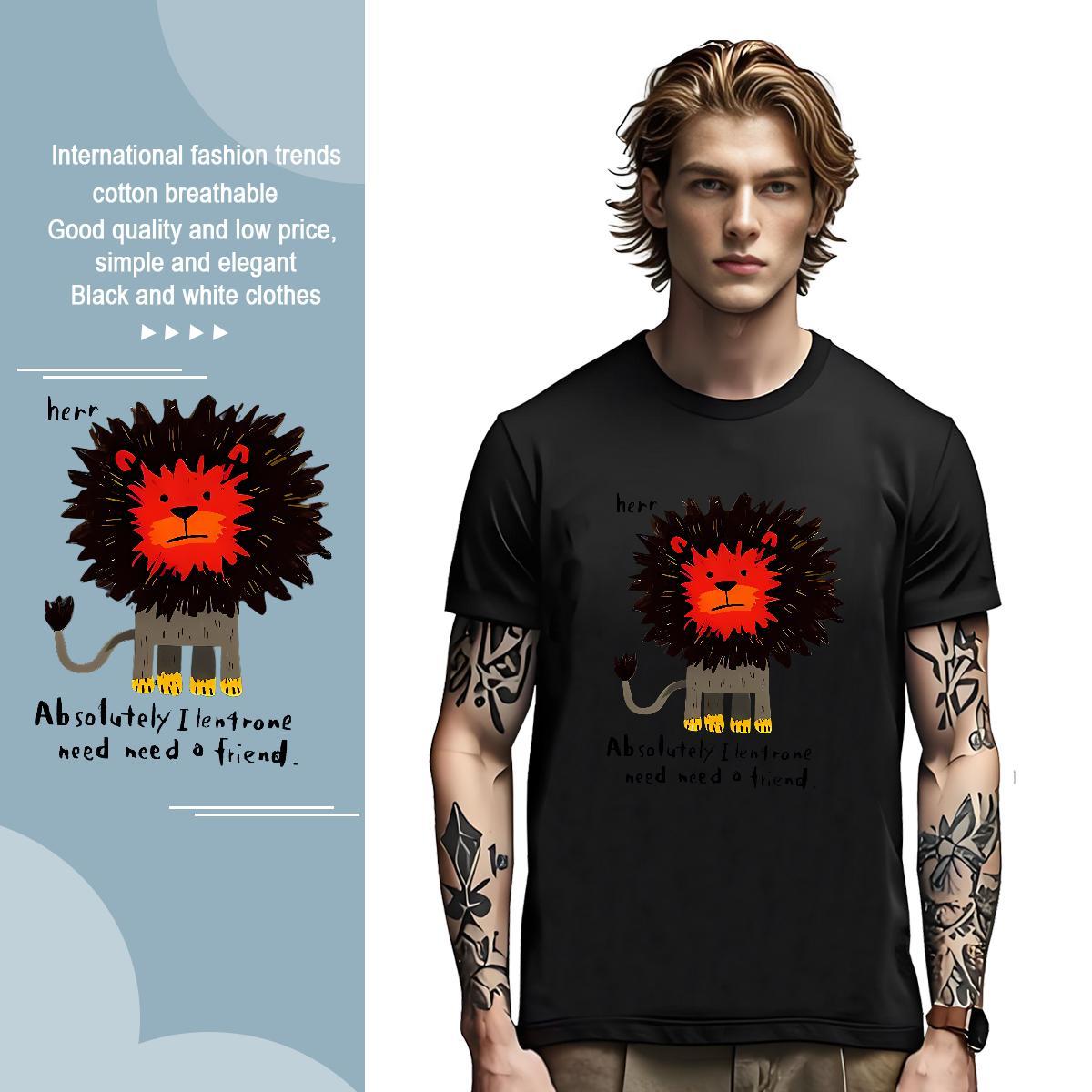 Men T Shirts 230g Cotton lion Hip Hop Breathable Soft DIY Mens Tshirts 2024 DIY Popular Tees Shirts