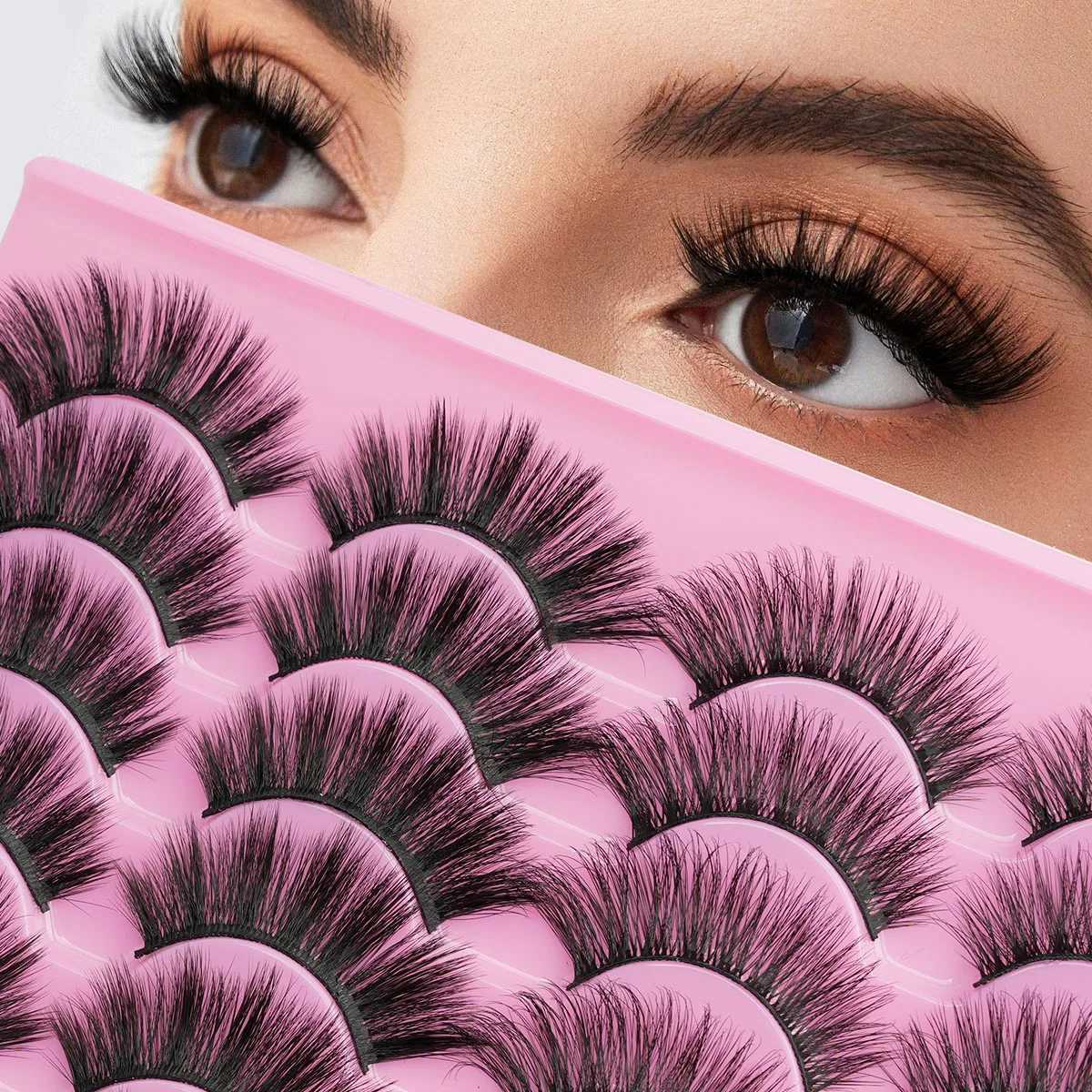 3/10/21 Double Wispy False Eyelash Thick False Eyelash Strips Fluffy Mink Eyelash Natural Curling Eyelash Extension Makeup Maquillaje W240803
