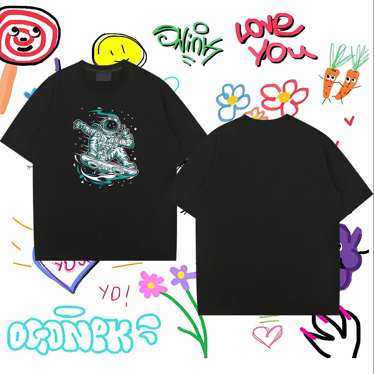 T-Shirts for Men 230g Pure Cotton cosmonaut Street O-Neck Short Sleeve Custom Big Size Men Clothes T-Shirt DIY Free Shipping Tees Shirts