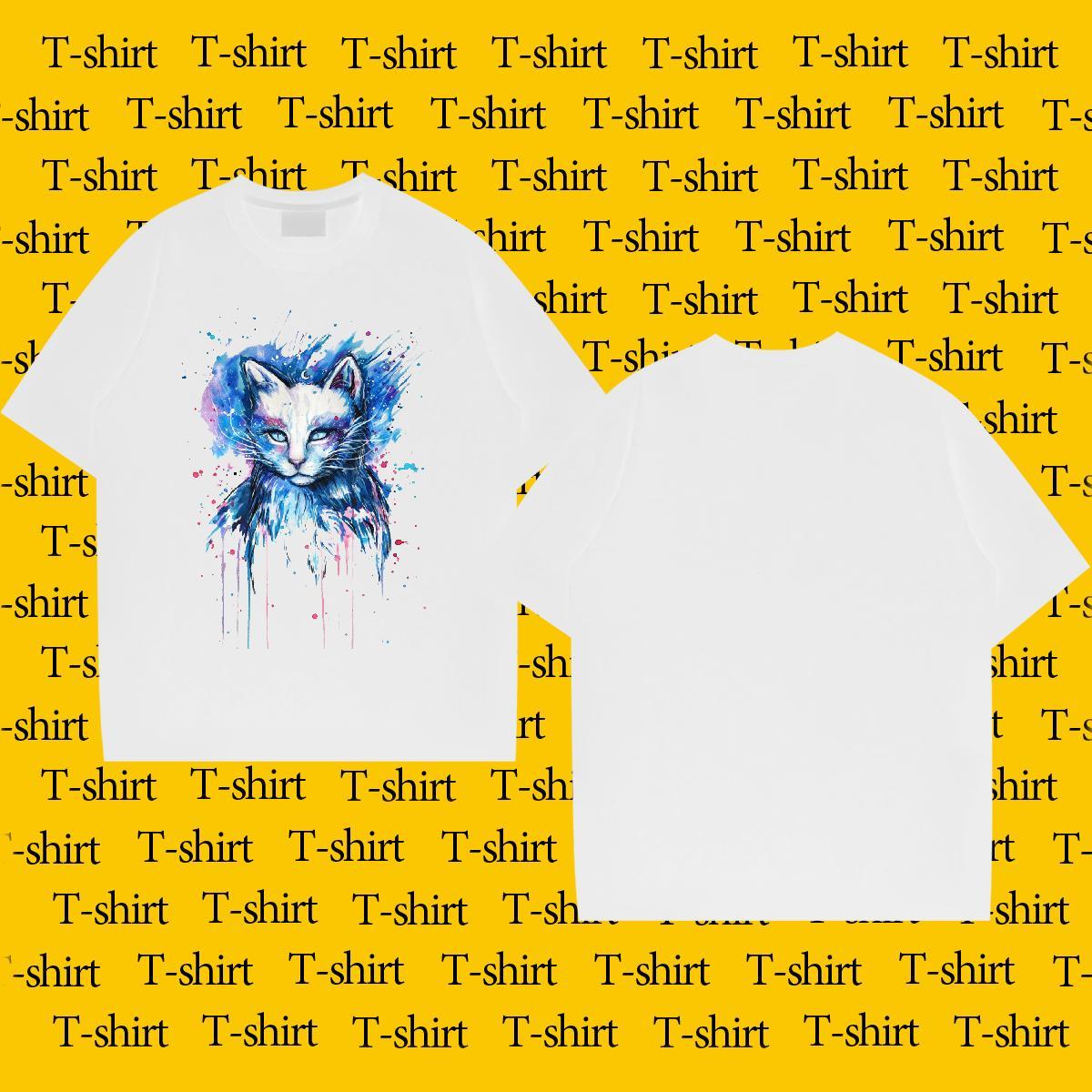 Fashion Design T Shirt For Man 230g 100% Cotton cat Hip Hop Wear Breathable Crew Neck Loose Fit Men Tees Custom Cartoon