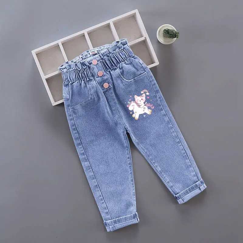 Childrens fashion Spring and Autumn Jeans 2024New Boys Korean Edition Elastic Jeans Girls Versatile Jeans 1-6Y W241227