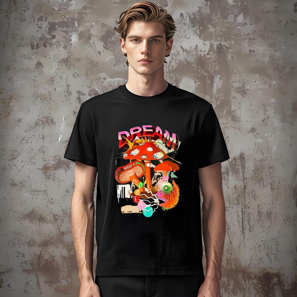 Fashion Designer T Shirts Men 100% Cotton 230g mushroom Hip Hop Tshirts Breathable Short Sleeve Loose Couples T Shirts Custom Anime