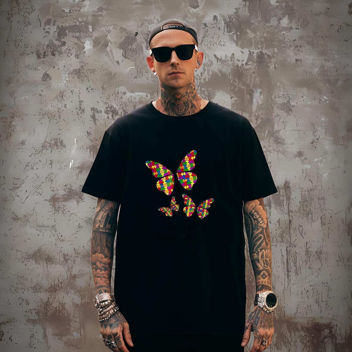 T Shirts Men 230g Cotton Butterfly Street Casual Breathable Soft DIY Logo Oversized Tshirts Casual New Free Shipping Clothings